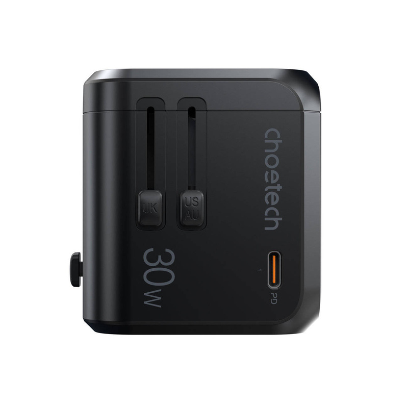 Choetech szybka uniwersalna ładowarka sieciowa podróżna GaN USB Typ C / 3 x USB-A 30W Power Delivery czarny (PD5008-BK)