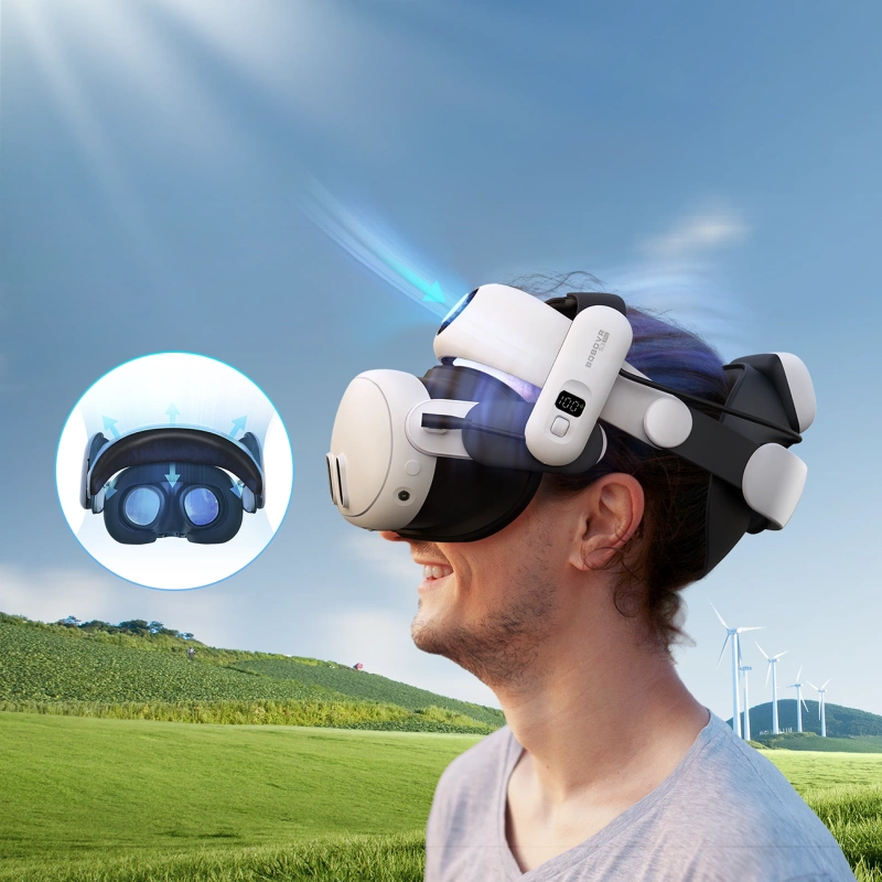 BoboVR S3 Pro Zugentlastungsband für Meta Quest 3 VR-Brille + externer Akku B100 – Weiß und Schwarz