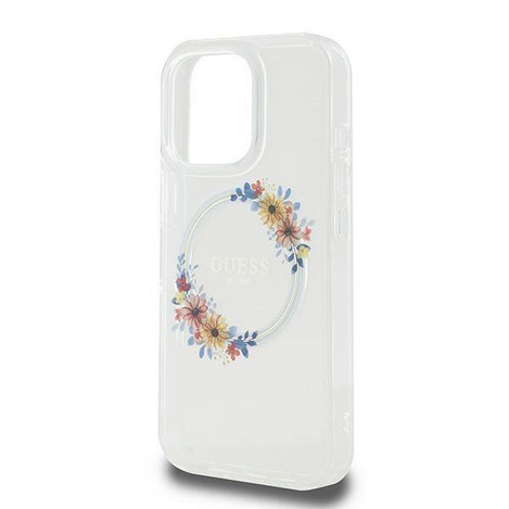 Original Case IPHONE 16 PRO Guess Hardcase IML Flowers Wreath MagSafe (GUHMP16LHFWFCT) transparent