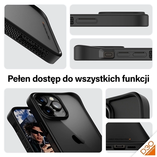 Etui PanzerGlass ClearCase na iPhone 15 Pro Max z certyfikatem Military Grade - przezroczysto-czarne