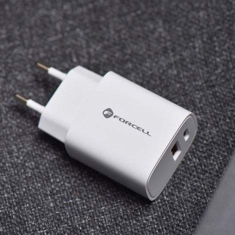 Forcell Ładowarka Sieciowa - 3A 30W z dwoma portami: USB typ C i USB A z ładowaniem PD i QC 4.0