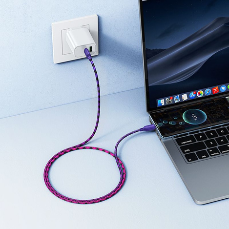 Kabel USB C do USB C Hoco 3A 60W 1 m X116 gradient fioletowy