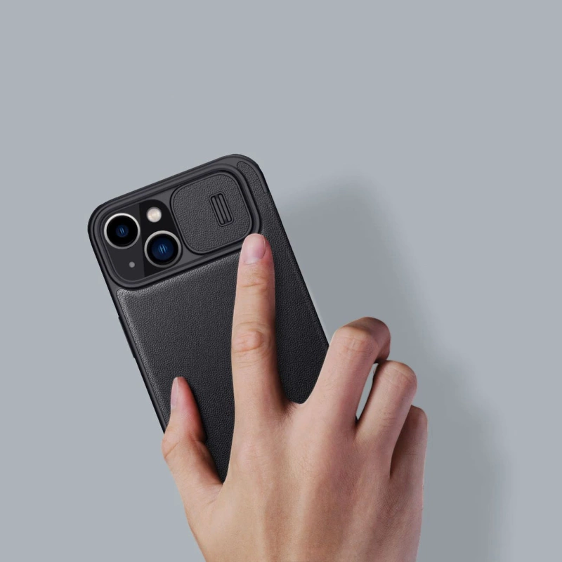 Nillkin Qin Leder Pro Hülle iPhone 14 Plus Kamerahülle Holsterhülle Klapphülle Grün