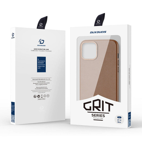 Dux Ducis Grit Ledertasche für iPhone 14 Max Elegante Kunstlederhülle (MagSafe-kompatibel) Braun
