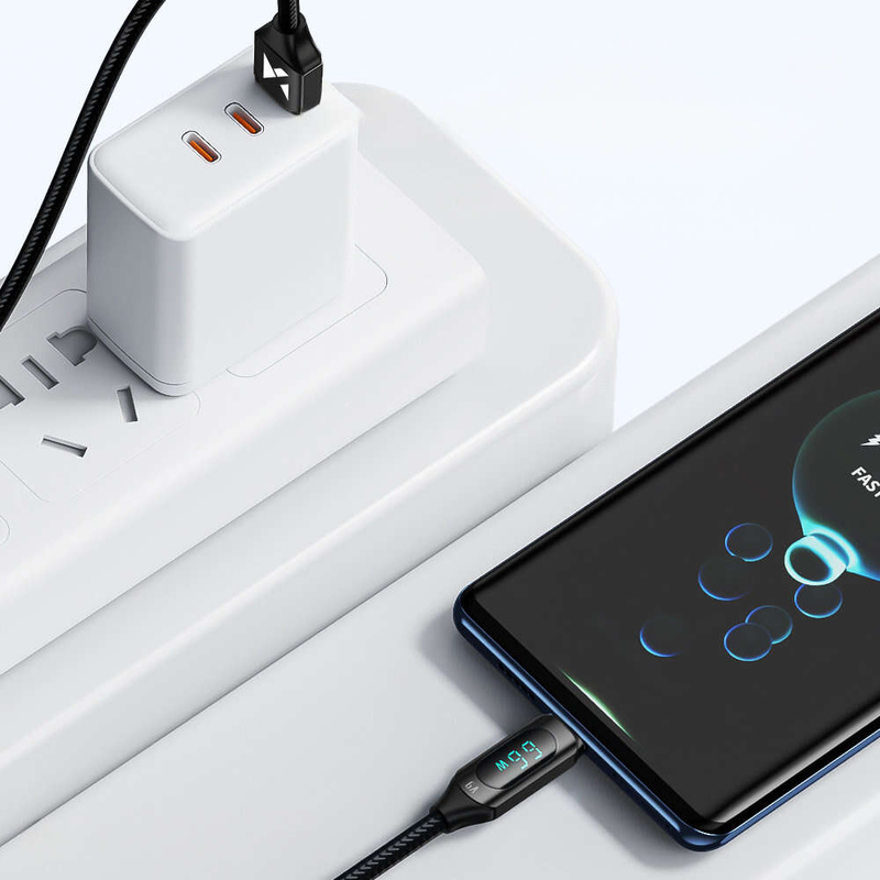 Wozinsky WUACC2 USB A - USB C Kabel mit Display 66W 6A 2m - Schwarz
