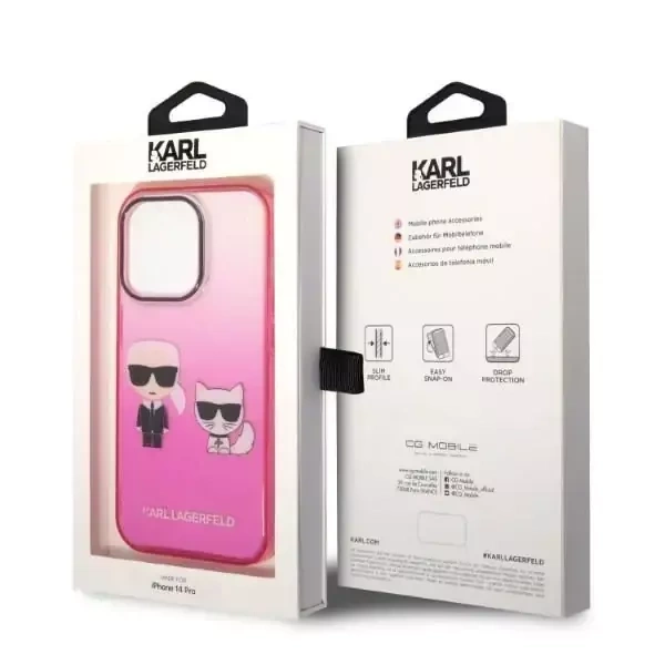 Original Handyhülle IPHONE 14 PLUS Karl Lagerfeld Hardcase Gradient Ikonik Karl & Choupette (KLHCP14MTGKCP) rosa