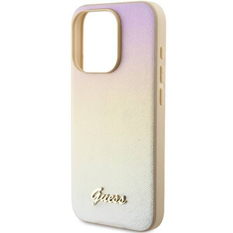 Oryginalne Etui GUESS hardcase Saffiano Iridescent Script GUHCP15LPSAIRSD do Iphone 15 Pro złoty