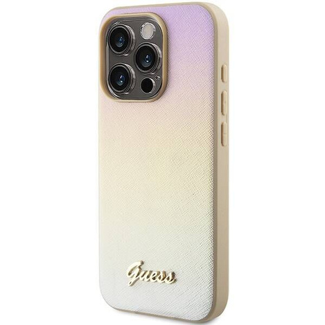 Oryginalne Etui GUESS hardcase Saffiano Iridescent Script GUHCP15XPSAIRSD do Iphone 15 Pro Max złoty