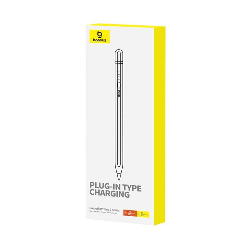 Rysik z aktywną końcówką Baseus Smooth Writing 2 do iPad + kabel USB-A - Lightning i wymienna końcówka - biały