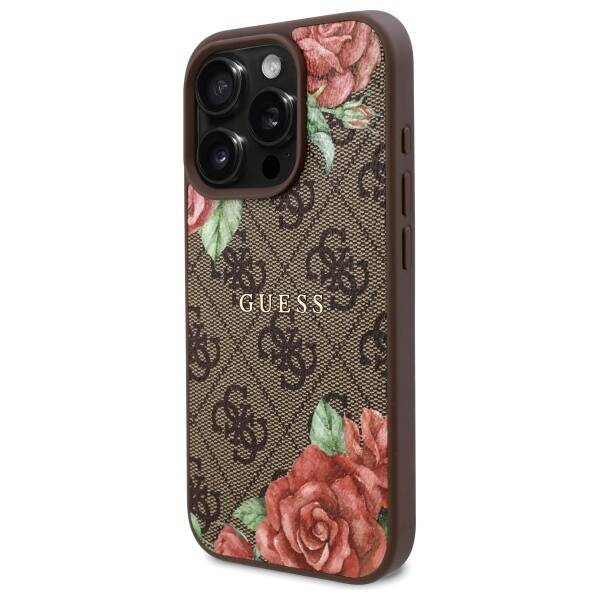 Oryginalne Etui IPHONE 16 PRO MAX Guess Hardcase 4G Flowers Print MagSafe (GUHMP16XP4ROPEMCW) brązowe
