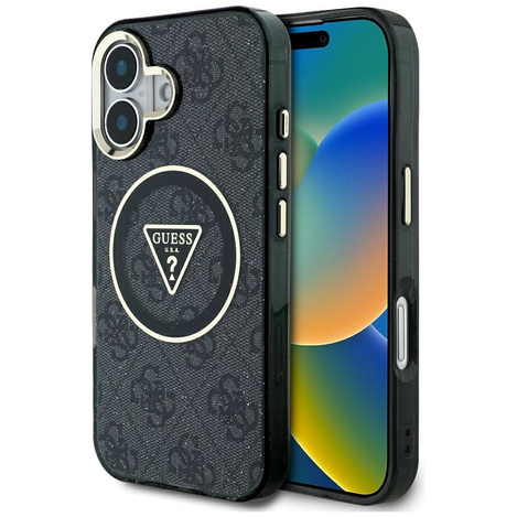 GUESS futerał do IPHONE 16 kompatybilny z MagSafe GUHMP16SHG4PRTGK (IML Metal Glitter 4G Circle Triangle) czarny