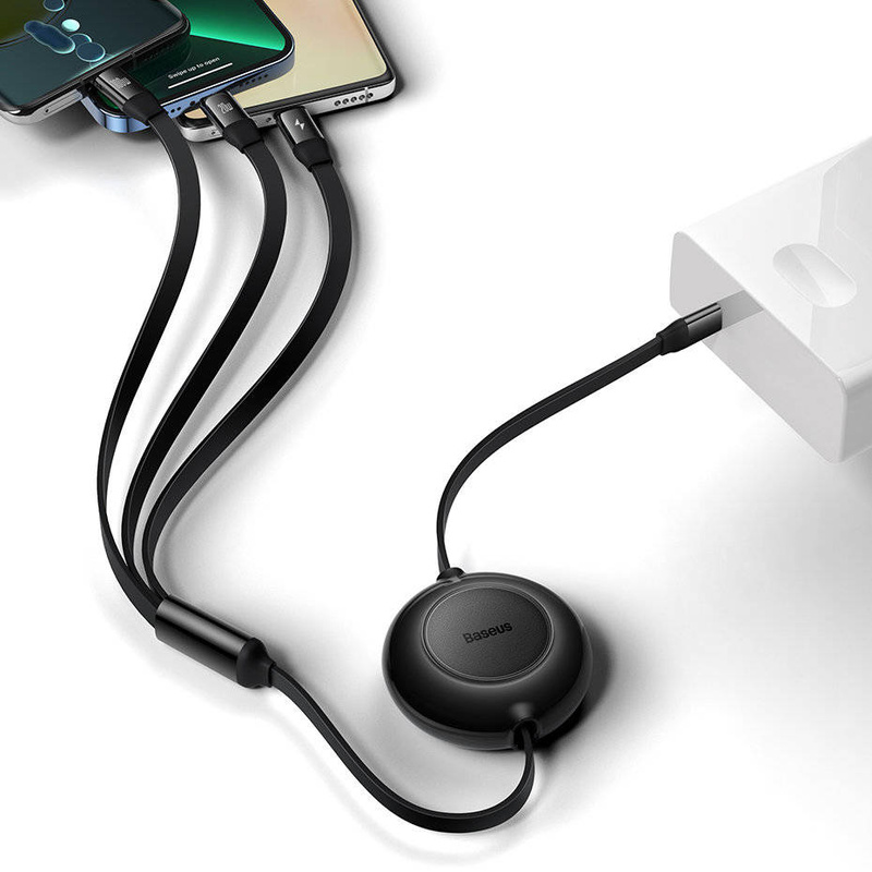 Baseus Bright Mirror 2 retractable cable 3in1 USB Type C - micro USB + Lightning + USB Type C 3.5A 1.1m black (CAMJ010201)
