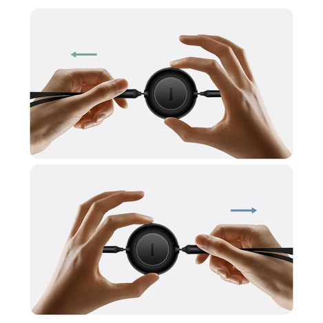 Baseus Bright Mirror 2 einziehbares Kabel 3in1 USB Typ A - micro USB + Lightning + USB Typ C 66W 1.1m schwarz (CAMJ010101)