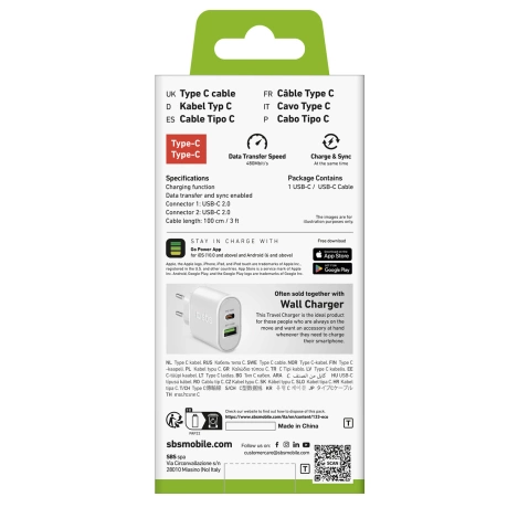 Kabel SBS TECABLETCC10W USB-C - USB-C Power Delivery 25W 1 m - biały