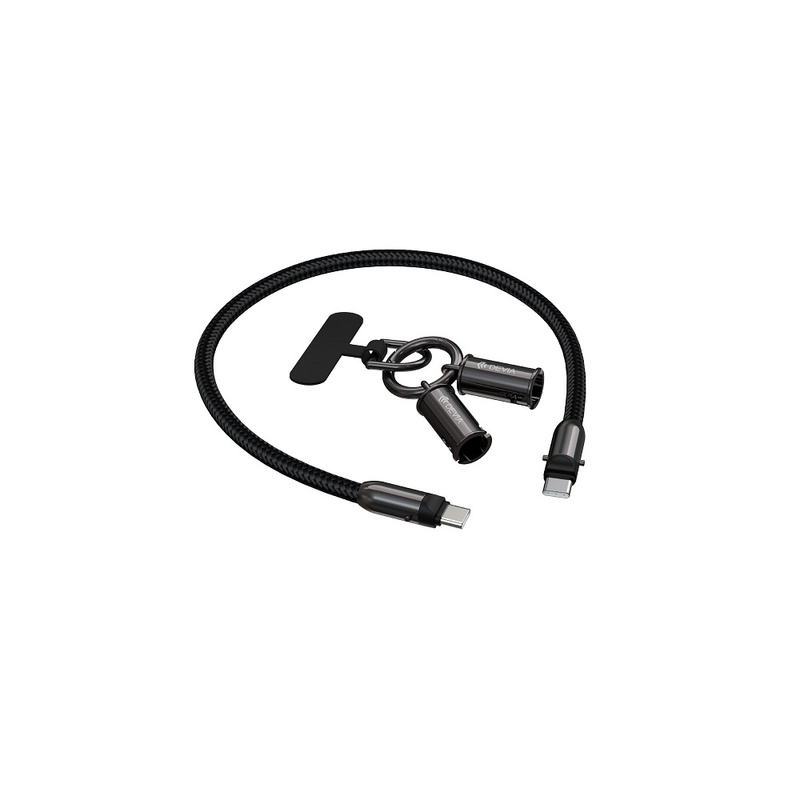 Devia kabel uniwersalna smycz 2w1 PD USB-C - USB-C 0,3 m 60W czarny