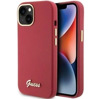Guess Silicone Script Metal Logo &amp; Frame case for iPhone 15 - red