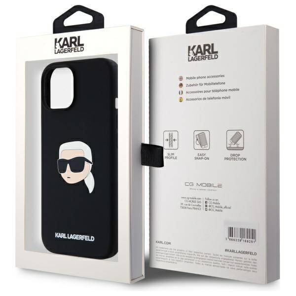 KARL LAGERFELD futerał do IPHONE 15 kompatybilny z MagSafe KLHMP15SSKHPPLK (SIL KL Head Print) black