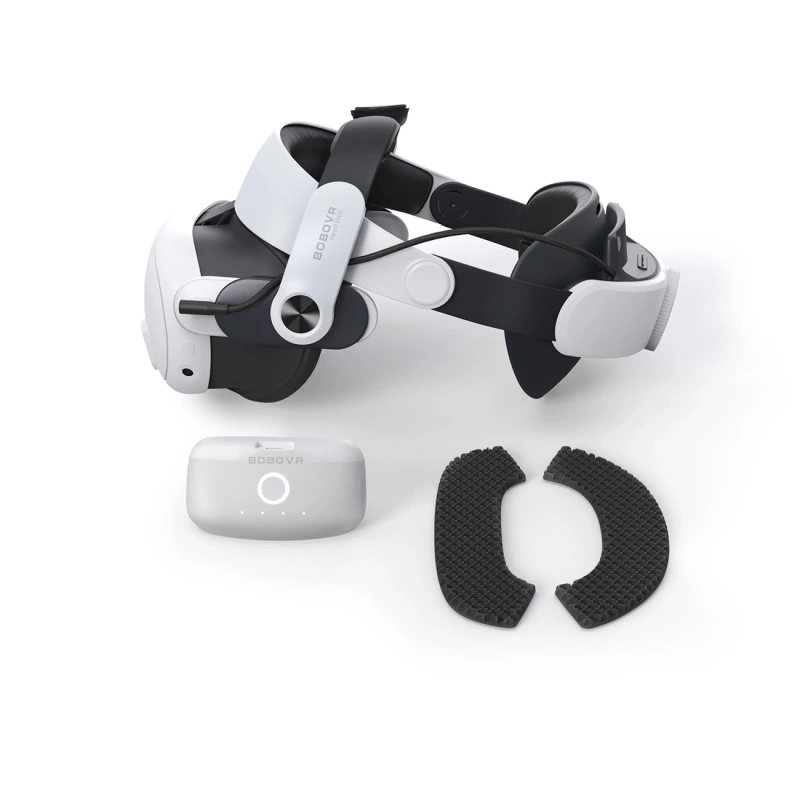 BoboVR M3 Pro strain relief strap for Meta Quest 3 VR goggles + BoboVR B2 battery - white and black