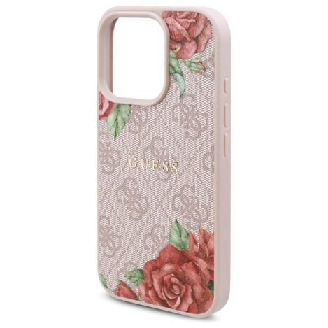 Original Handyhülle IPHONE 16 PRO MAX Guess Hardcase 4G Flowers Print MagSafe (GUHMP16XP4ROPEMCP) rosa