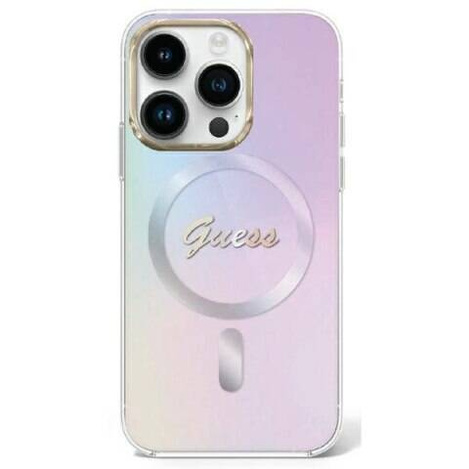 Oryginalne Etui APPLE IPHONE 15 PRO Guess Hardcase IML Iridescent MagSafe (GUHMP15LHITSU) fioletowe