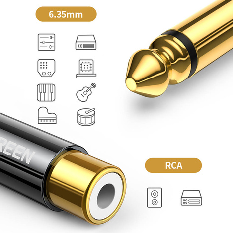 Ugreen adapter from 6.35 mm jack (male) to RCA (female) gold (AV169)