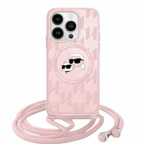 Karl Lagerfeld KLHMP15SHCKCKLCP iPhone 15 / 14 / 13  6.1" różowy/pink hardcase IML Crossbody Monogram Karl & Choupette Head MagSafe
