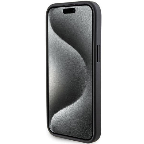 Guess Grip Stand 4G Triangle Strass Hülle für iPhone 15 – Schwarz