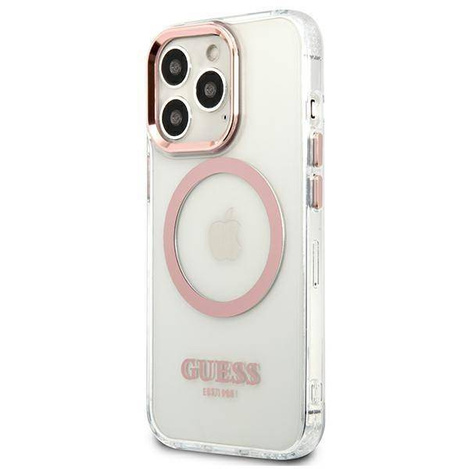 Original Case IPHONE 13 PRO Guess Hard Case Metal Outline Magsafe (GUHMP13LHTRMP) pink