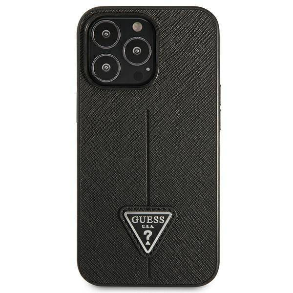 Original Case IPHONE 14 PRO Guess Hardcase Saffianotriangle Logo (GUHCP14LPSATLK) black
