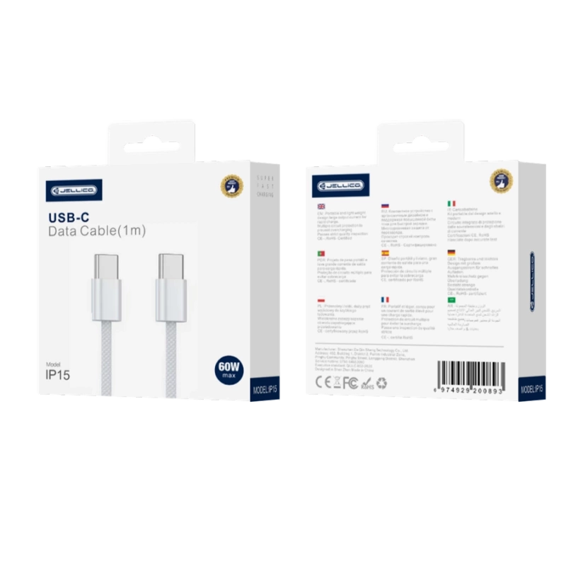 JELLICO kabel IP15 USB-C - USB-C PD 60W 1M Biały
