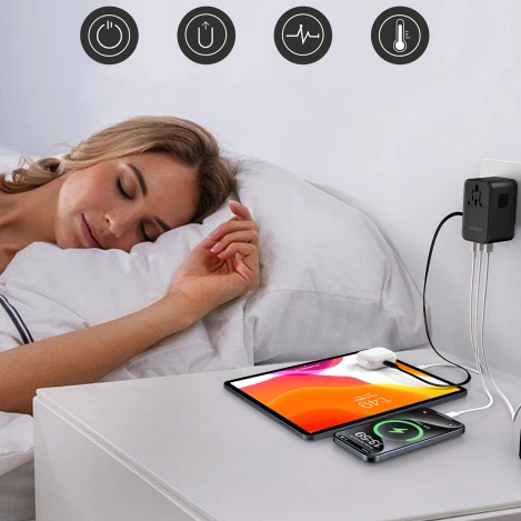 Choetech PD5020 35W EU/US/AUS/UK Reiseadapter mit integriertem USB-C-Kabel – Schwarz