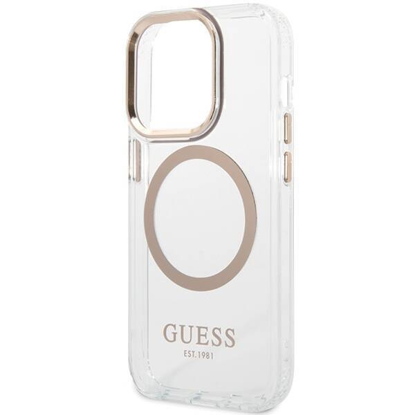 Original Handyhülle IPHONE 13 / 14 / 15 Guess Hard Case Metal Outline Magsafe gold