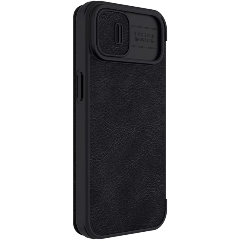Nillkin Qin Leder Pro Hülle iPhone 14 Plus Kamera Cover Holster Cover Flip Case Schwarz