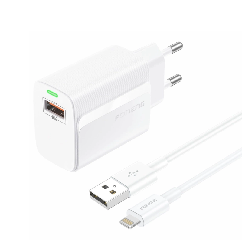 FONENG wall charger EU64 18W 1xUSB QC3.0 + cable Lightning White