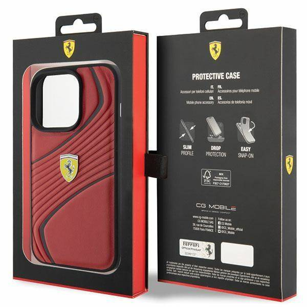 Ferrari Twist Metal Logo Hülle für iPhone 15 Pro – Rot
