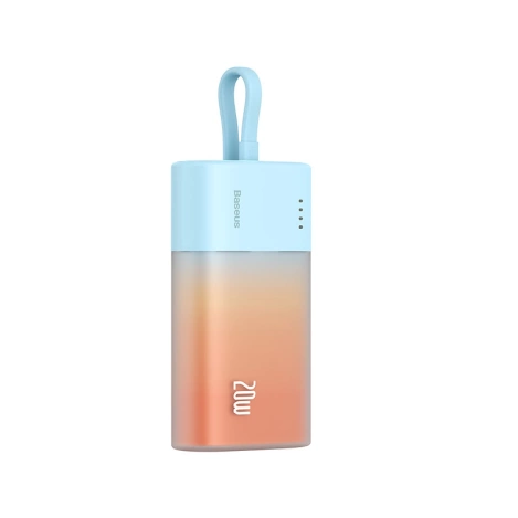 Baseus Popsicle 5200 mAh 20 W Powerbank mit integriertem Lightning Kabel (+ weißes Baseus Simple USB-C – USB-C 60 W/20 V/3 A/30 cm Kabel) – blau-orange
