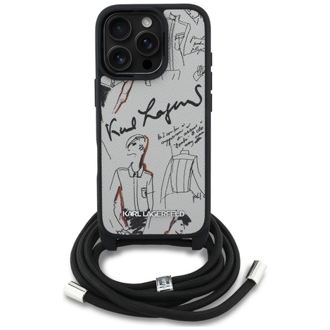 KARL LAGERFELD futerał do IPHONE 16 PRO MAX KLHCP16XPGGRMPCG kompatybilny z MagSafe (CRSSBY Grained PU W/ Pattern & Logo) szary