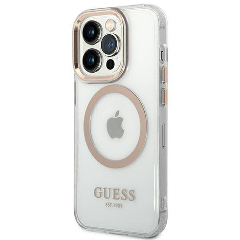 Guess GUHMP14XHTRMD iPhone 14 Pro Max 6,7 "Gold / Gold Hartschalenetui Metal Outline Magsafe