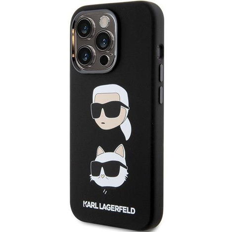 Karl Lagerfeld Silikon Karl&amp;Choupette Head Hülle für iPhone 15 Pro Max – Schwarz
