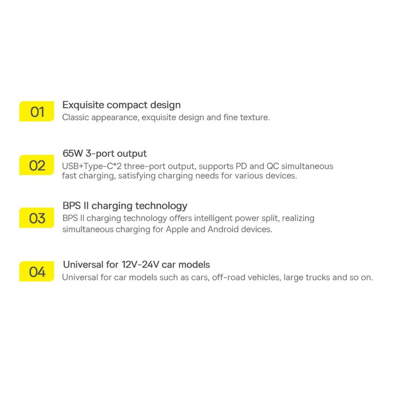Baseus Golden Contactor Pro USB-A Autoladegerät + 2x USB-C 65W dunkelgrau (CGJP010013)