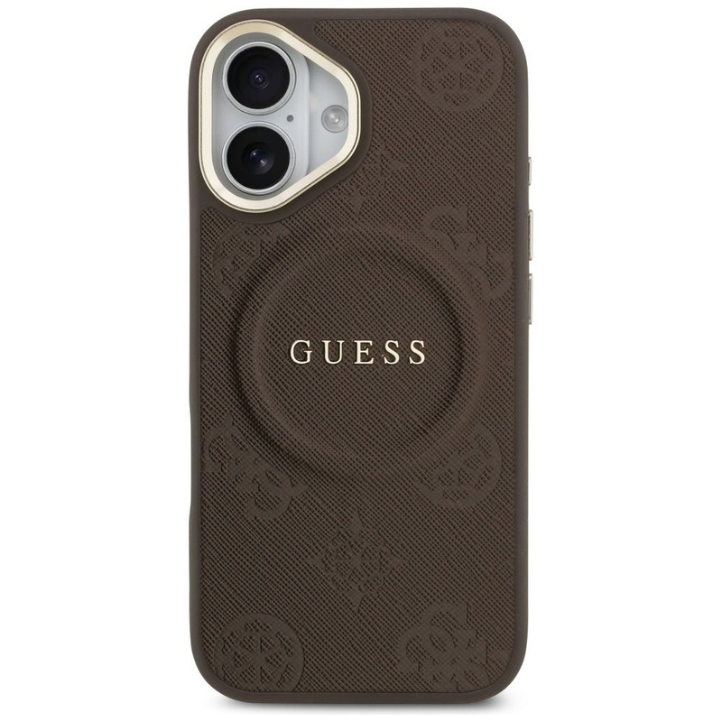 GUESS futerał do IPHONE 17 kompatybilny z MagSafe GUHMP17SPSAMSECW (PU W/ Peony Hot Stamp) brązowy
