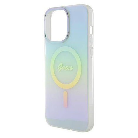Original Handyhülle APPLE IPHONE 15 PRO MAX Guess Hardcase IML Iridescent MagSafe (GUHMP15XHITSQ) türkis
