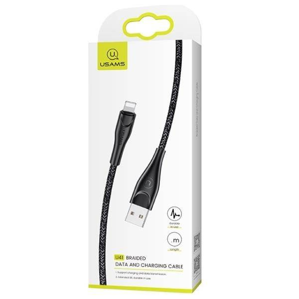 USAMS Kabel pleciony U41 lightning 1m 2A czarny/black SJ391USB01 (US-SJ391) Fast Charge