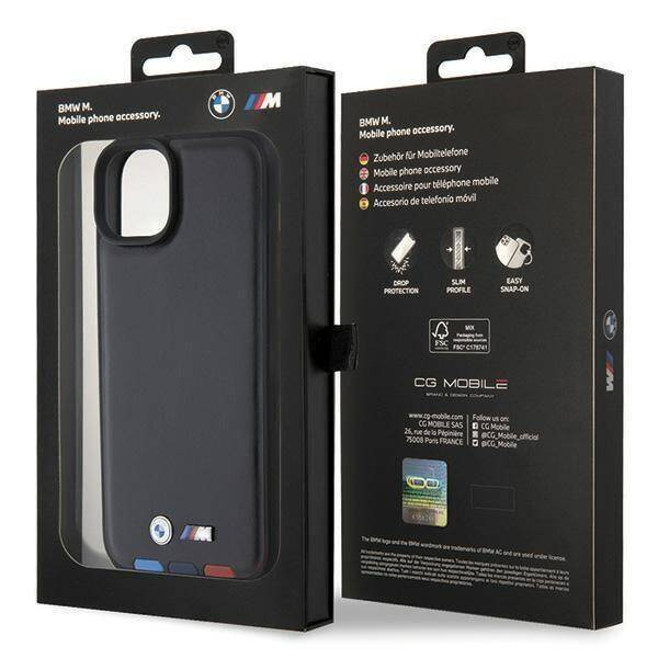BMW BMHCP15M22PTDK iPhone 15 Plus 6.7&quot; black/black Leather Stamp Tricolor