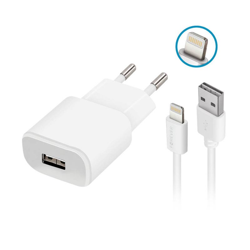 Forever ładowarka sieciowa TC-01 1x USB 1A biała + kabel Lightning