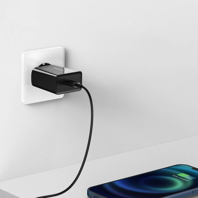 Baseus Speed Mini ładowarka sieciowa zasilacz EU do szybkiego ładowania USB Typ C 20W 3A czarny (CCFS-SN01)