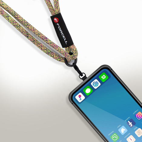 Smycz do telefonu crossbody z regulacją długości Forcell F-Design S10X165 (max 82,5cm w pętli) zielono różowo fioletowa