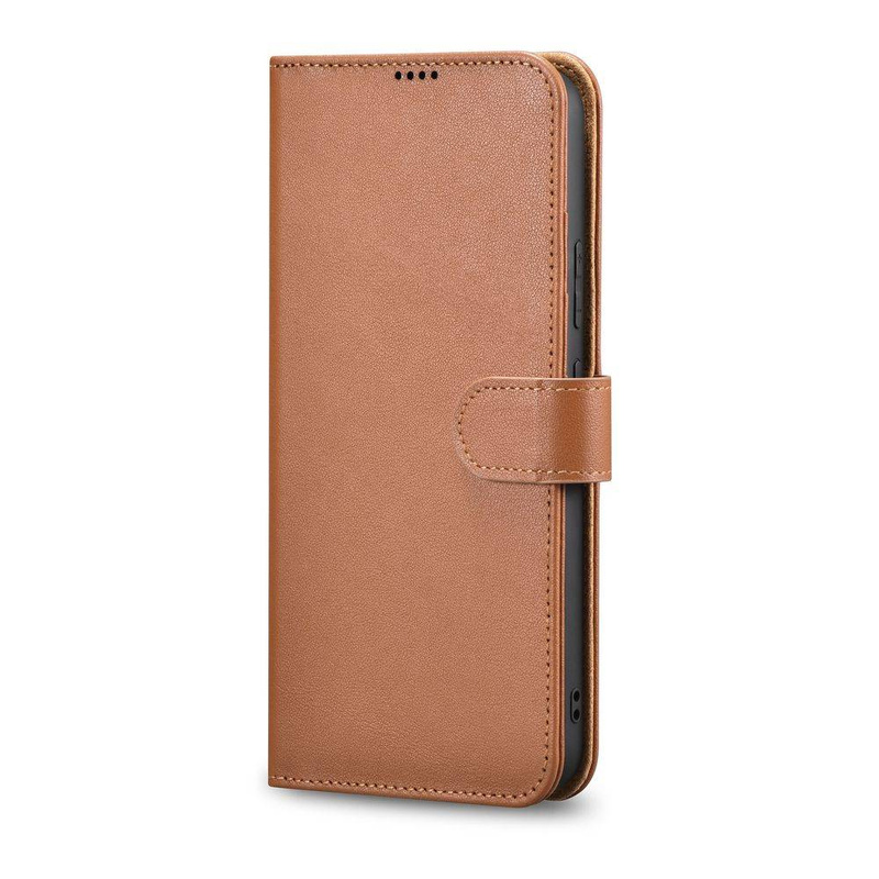 iCarer Haitang Leather Wallet Case for Samsung Galaxy S22+ (S22 Plus) genuine leather cover brown (AKSM05BN)
