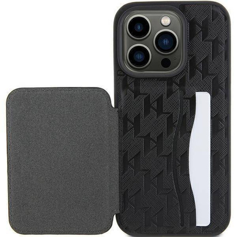 Karl Lagerfeld nakładka do iPhone 15 Pro 6,1&quot; KLHCP15LSAKKNSCK czarna hardcase Saffiano Cardslots and Stand Monogram Ikonik Patch