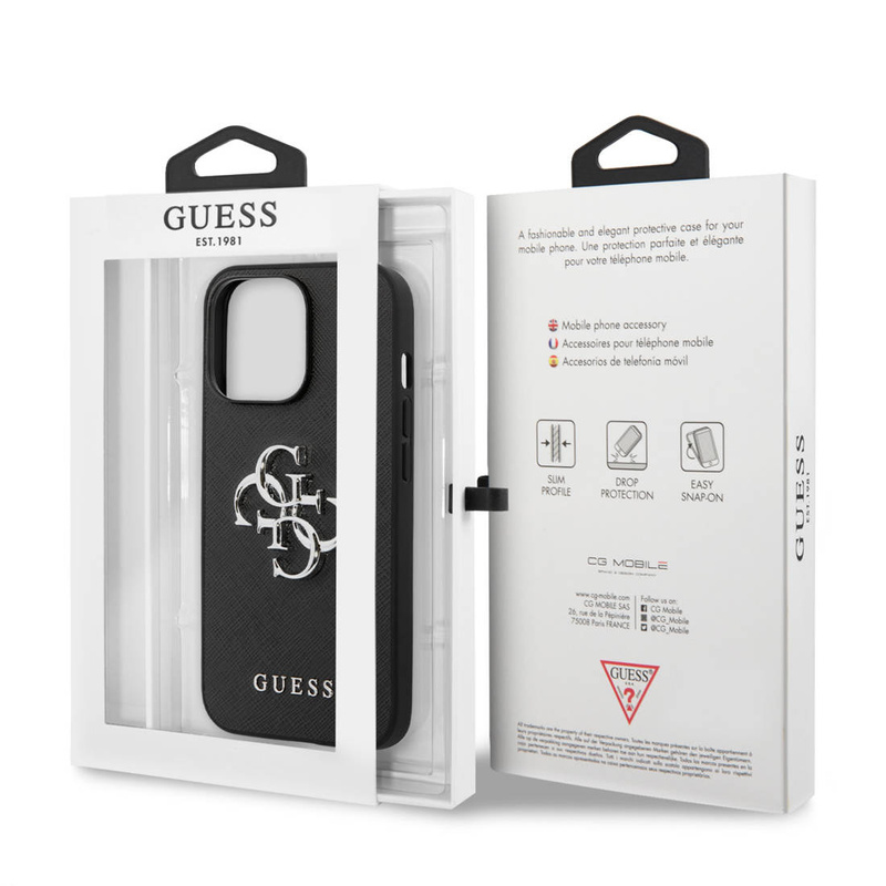 Oryginalne Etui IPHONE 13 PRO / 13 6,1" Guess Hardcase Saffiano 4G Metal Logo GUHCP13LSA4GSBK czarne